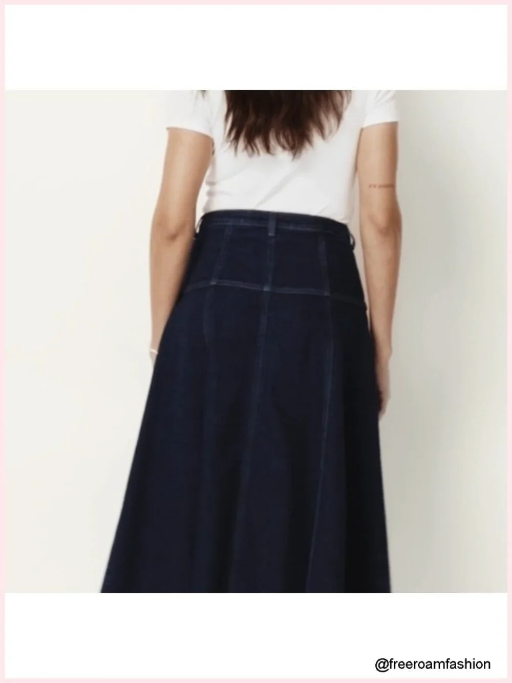 A-Line High-Rise Denim Button-Down Midi Skirt